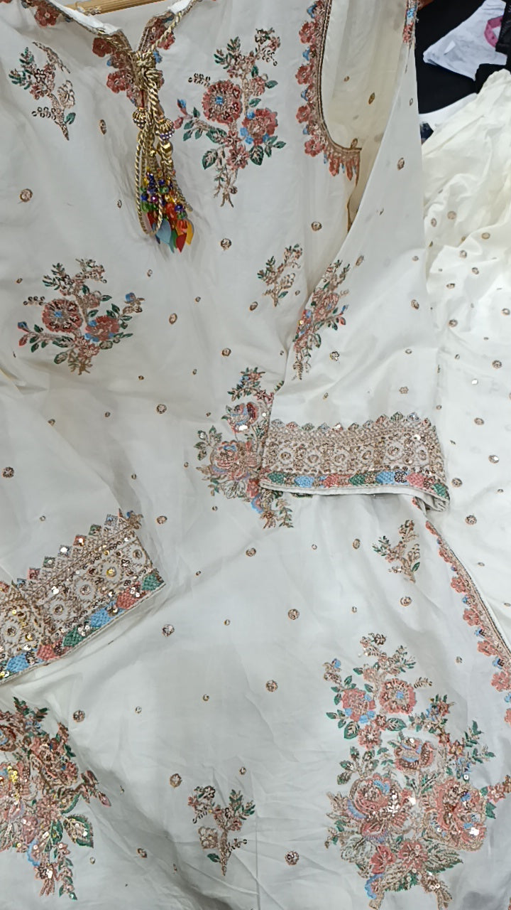 2pc White Haleema Farshi set