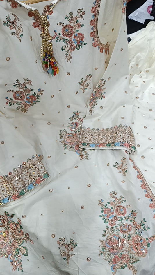 2pc White Haleema Farshi set