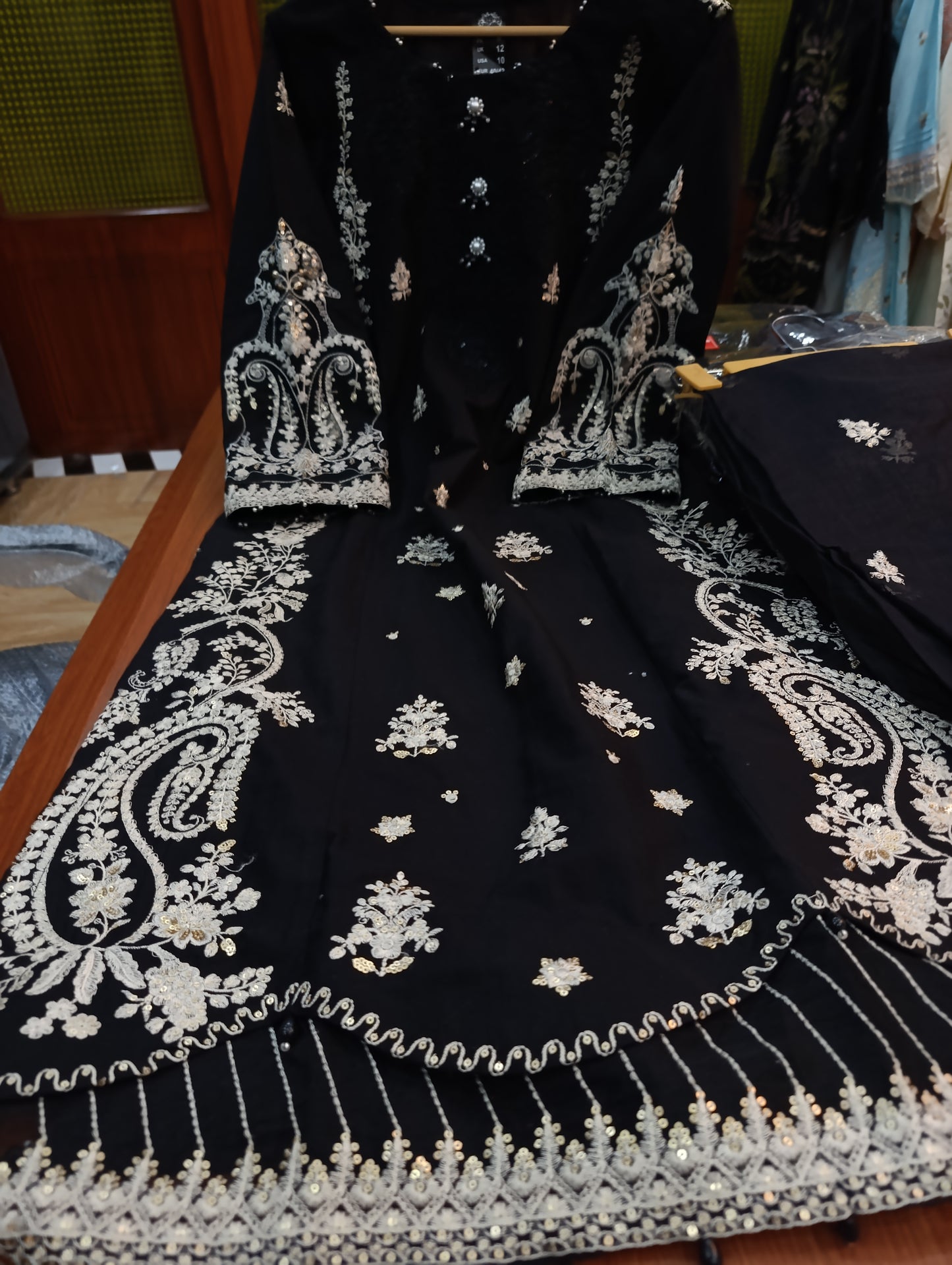 3pc Ghazal black cotton
